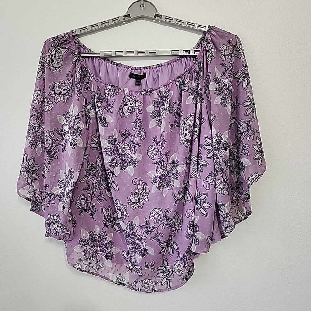 Lane Bryant Off the Shoulder 18/20 Floral Peasant Top Purple‎ Flowy Boho Paisley